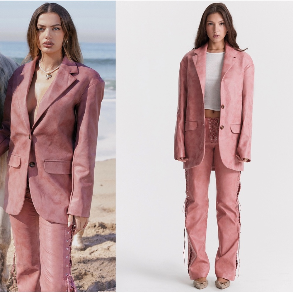 HOUSE OF CB 'Kiera' Warm Pink Vegan Leather Oversized‎ Blazer NWOT